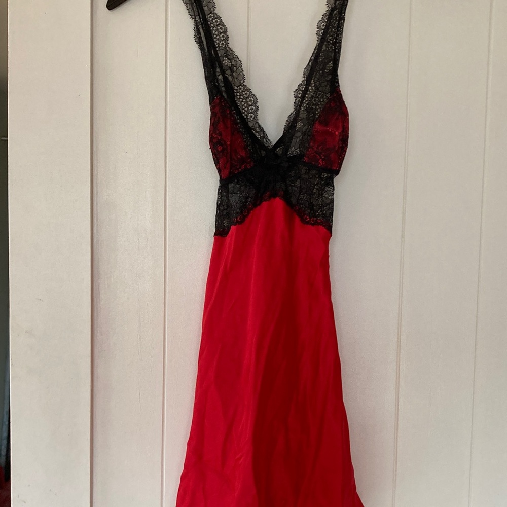 Victoria's Secret Red Slip Chemise with Black Lace